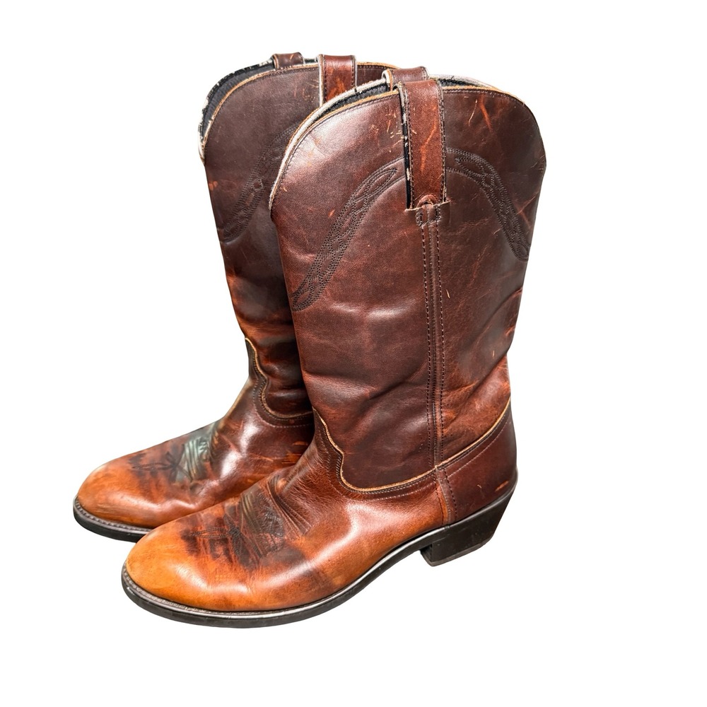 Durango Mens Brown Leather Western Cowboy Boots Distressed Lug Sole Size 10D